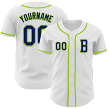 Загрузить изображение в средство просмотра галереи, Custom White Navy-Neon Green Authentic Baseball Jersey