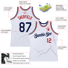 Laden Sie das Bild in den Galerie-Viewer, Custom White Navy-Red Authentic Throwback Basketball Jersey