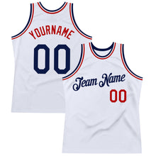 Laden Sie das Bild in den Galerie-Viewer, Custom White Navy-Red Authentic Throwback Basketball Jersey