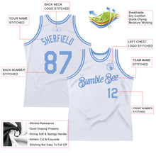 Laden Sie das Bild in den Galerie-Viewer, Custom White Light Blue Authentic Throwback Basketball Jersey
