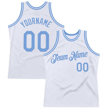 Laden Sie das Bild in den Galerie-Viewer, Custom White Light Blue Authentic Throwback Basketball Jersey