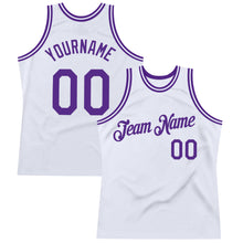 Load image into Gallery viewer, Custom White Purple Authentic Throwback Basketball Jersey