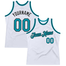 Laden Sie das Bild in den Galerie-Viewer, Custom White Teal-Black Authentic Throwback Basketball Jersey