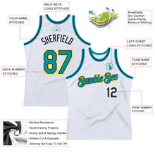 Charger l'image dans la galerie, Custom White Teal Black-Light Yellow Authentic Throwback Basketball Jersey
