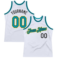 Charger l'image dans la galerie, Custom White Teal Black-Light Yellow Authentic Throwback Basketball Jersey