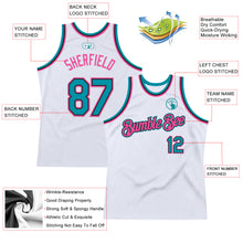 Загрузить изображение в средство просмотра галереи, Custom White Teal Black-Pink Authentic Throwback Basketball Jersey