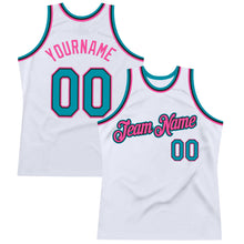 Загрузить изображение в средство просмотра галереи, Custom White Teal Black-Pink Authentic Throwback Basketball Jersey