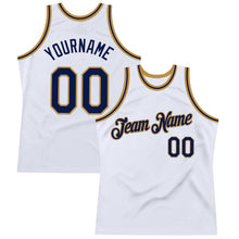 Загрузить изображение в средство просмотра галереи, Custom White Navy-Old Gold Authentic Throwback Basketball Jersey