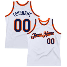 Laden Sie das Bild in den Galerie-Viewer, Custom White Navy-Orange Authentic Throwback Basketball Jersey