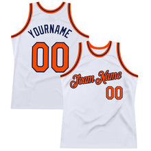 Laden Sie das Bild in den Galerie-Viewer, Custom White Orange-Navy Authentic Throwback Basketball Jersey