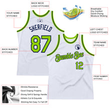 Загрузить изображение в средство просмотра галереи, Custom White Neon Green-Navy Authentic Throwback Basketball Jersey