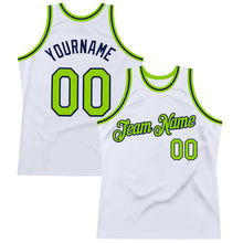 Загрузить изображение в средство просмотра галереи, Custom White Neon Green-Navy Authentic Throwback Basketball Jersey