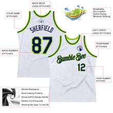 Загрузить изображение в средство просмотра галереи, Custom White Navy-Neon Green Authentic Throwback Basketball Jersey