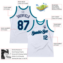 Загрузить изображение в средство просмотра галереи, Custom White Navy-Teal Authentic Throwback Basketball Jersey