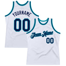 Загрузить изображение в средство просмотра галереи, Custom White Navy-Teal Authentic Throwback Basketball Jersey