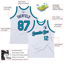 Загрузить изображение в средство просмотра галереи, Custom White Teal-Navy Authentic Throwback Basketball Jersey
