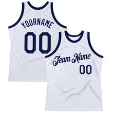 Загрузить изображение в средство просмотра галереи, Custom White Navy Authentic Throwback Basketball Jersey