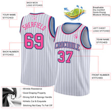 Charger l'image dans la galerie, Custom White Black Pinstripe Pink-Light Blue Authentic Basketball Jersey