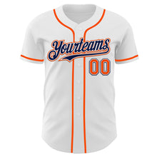 Load image into Gallery viewer, Custom White Orange-Navy Authentic Baseball Jersey