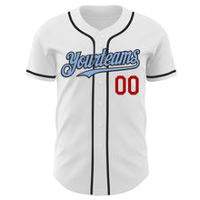 Load image into Gallery viewer, Custom White Light Blue Black-Red Authentic Baseball Jersey