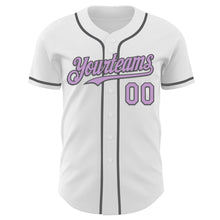 Load image into Gallery viewer, Custom White Light Purple-Steel Gray Authentic Baseball Jersey