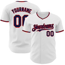 Load image into Gallery viewer, Custom White Navy-Red Authentic Baseball Jersey