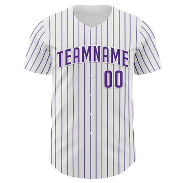 Custom White Purple Pinstripe Purple Authentic Baseball Jersey