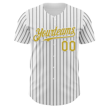 Custom White Black Pinstripe Old Gold Authentic Baseball Jersey