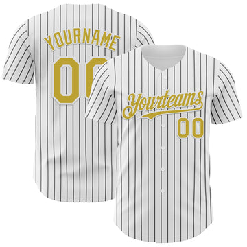 Custom White Black Pinstripe Old Gold Authentic Baseball Jersey