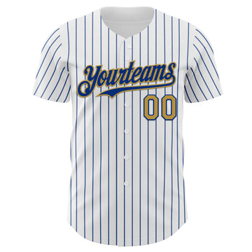 Custom White Royal Pinstripe Old Gold Authentic Baseball Jersey