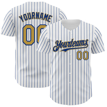 Custom White Royal Pinstripe Old Gold Authentic Baseball Jersey