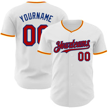 Load image into Gallery viewer, Custom White Red Royal-Gold Authentic Baseball Jersey