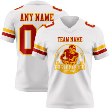 Custom White Red-Gold Authentic Football Jersey