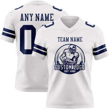 Custom White Navy Authentic Football Jersey