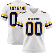 Load image into Gallery viewer, Custom White Navy-Gold Authentic Football Jersey
