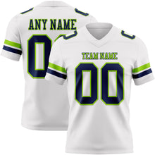Load image into Gallery viewer, Custom White Navy-Neon Green Authentic Football Jersey