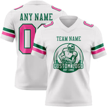 Load image into Gallery viewer, Custom White Pink-Kelly Green Authentic Football Jersey