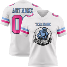 Load image into Gallery viewer, Custom White Pink Black-Light Blue Authentic Football Jersey