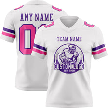 Load image into Gallery viewer, Custom White Pink-Purple Authentic Football Jersey