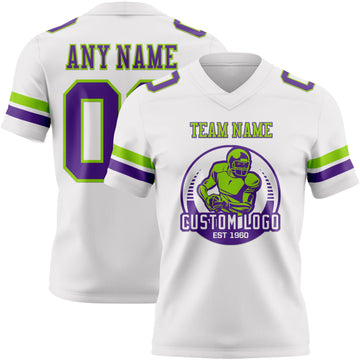Custom White Purple-Neon Green Authentic Football Jersey