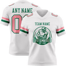 Load image into Gallery viewer, Custom White Medium Pink-Kelly Green Authentic Football Jersey
