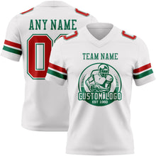 Laden Sie das Bild in den Galerie-Viewer, Custom White Red-Kelly Green Authentic Football Jersey