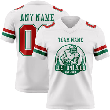 Custom White Red-Kelly Green Authentic Football Jersey
