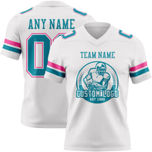 Load image into Gallery viewer, Custom White Teal-Pink Authentic Football Jersey