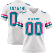 Load image into Gallery viewer, Custom White Teal-Pink Authentic Football Jersey
