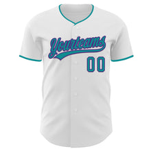 Load image into Gallery viewer, Custom White Teal-Purple Authentic Baseball Jersey