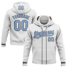 Load image into Gallery viewer, Custom Stitched White Light Blue-Steel Gray Baseball Pullover Sweatshirt Hoodie