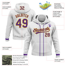 Load image into Gallery viewer, Custom Stitched White Purple-Gold Baseball Pullover Sweatshirt Hoodie
