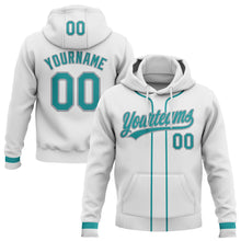 Load image into Gallery viewer, Custom Stitched White Teal-Gray Baseball Pullover Sweatshirt Hoodie