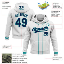 Load image into Gallery viewer, Custom Stitched White Navy-Teal Baseball Pullover Sweatshirt Hoodie